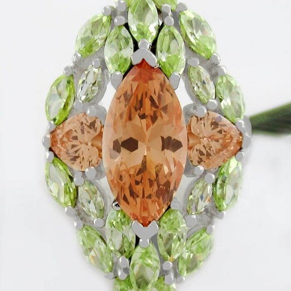 Lab Created 3.80 Cts Yellow Topaz & Peridot Ring .925 Sterling Silver